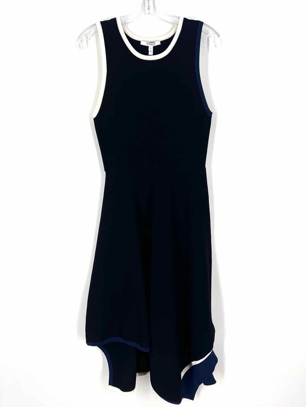 Derek Lam 10 Crosby Size M Bk/Wh/Nvy Asymmetrical Trim Designer Dress